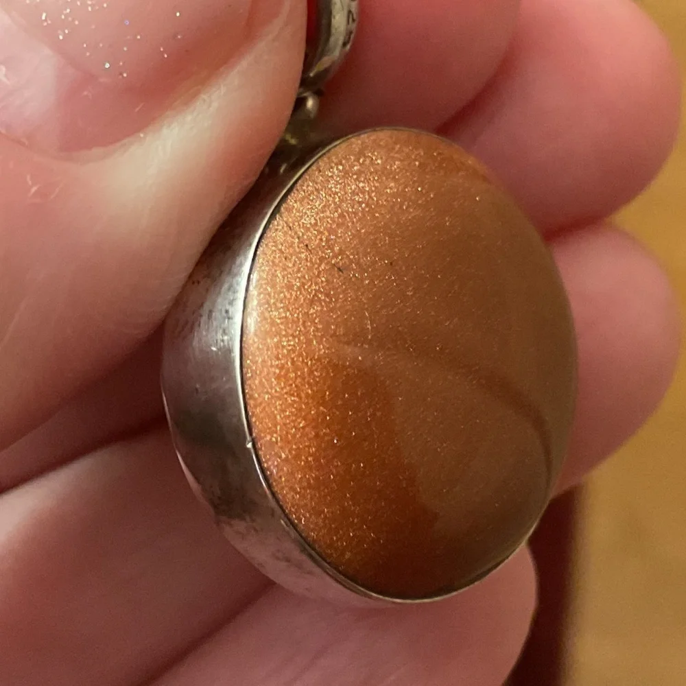 Sterling Silver 925 Gold stone Round Pendant